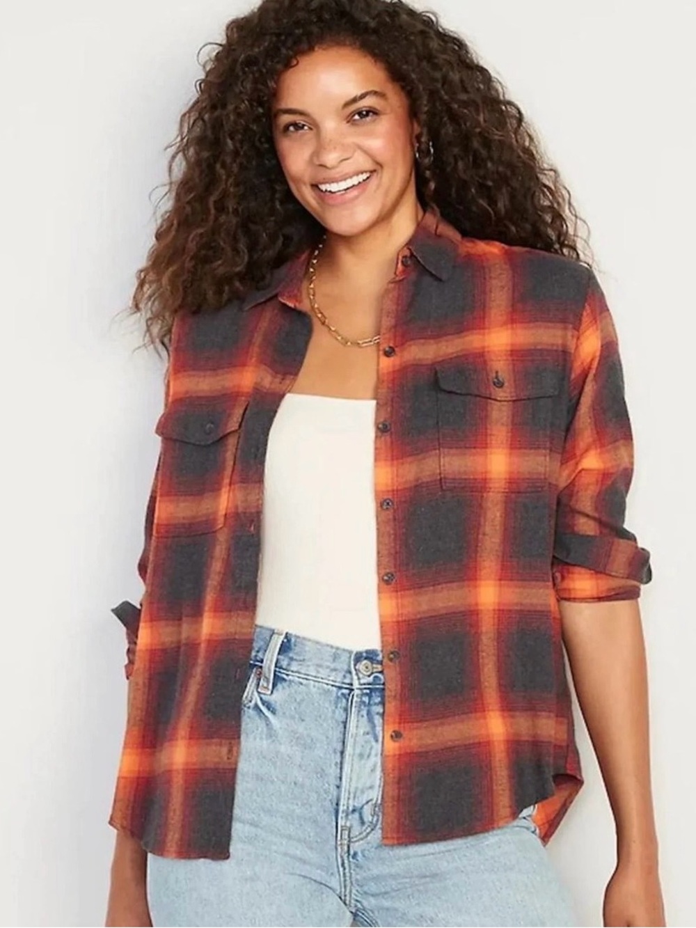 Old Navy Taylor Swift Evermore Dupe Plaid Flannel Size XL Orange Black